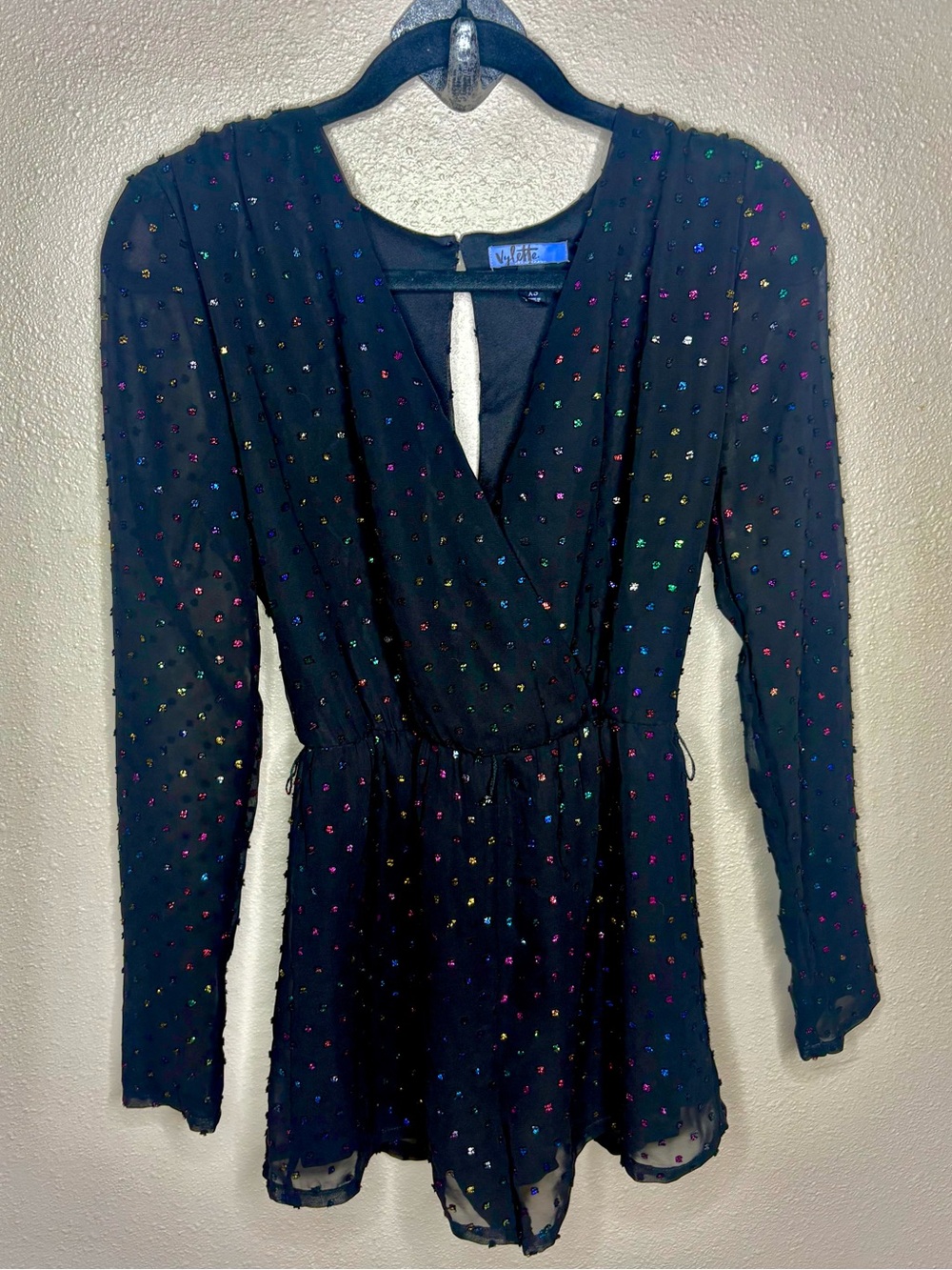 Vylette Romper-XS-Black W/ Scattered Embellishments-NEW
